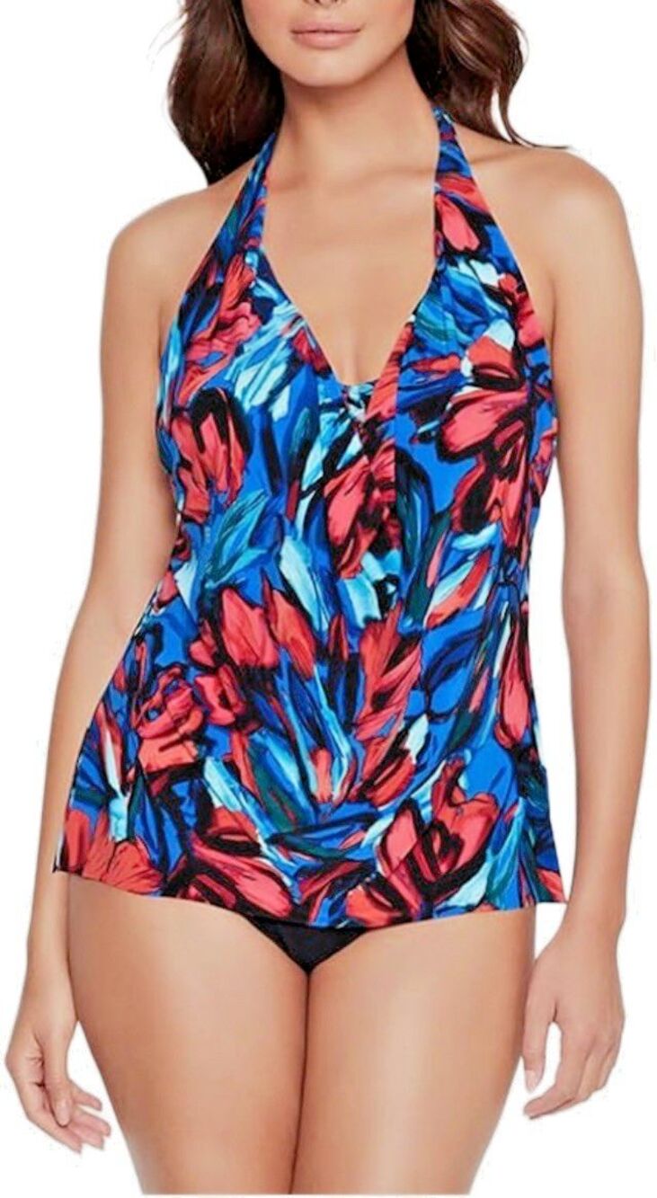 MAGICSUIT Sophie Drape Neck Floral High-Low Halter Style Tankini 2-Piece Size 14